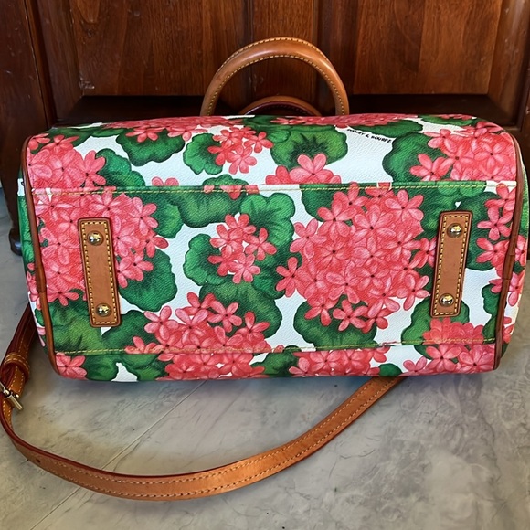 Dooney & Bourke Satchel crossbody bag genuine leather geraniums pink/red/gree - Picture 10 of 17